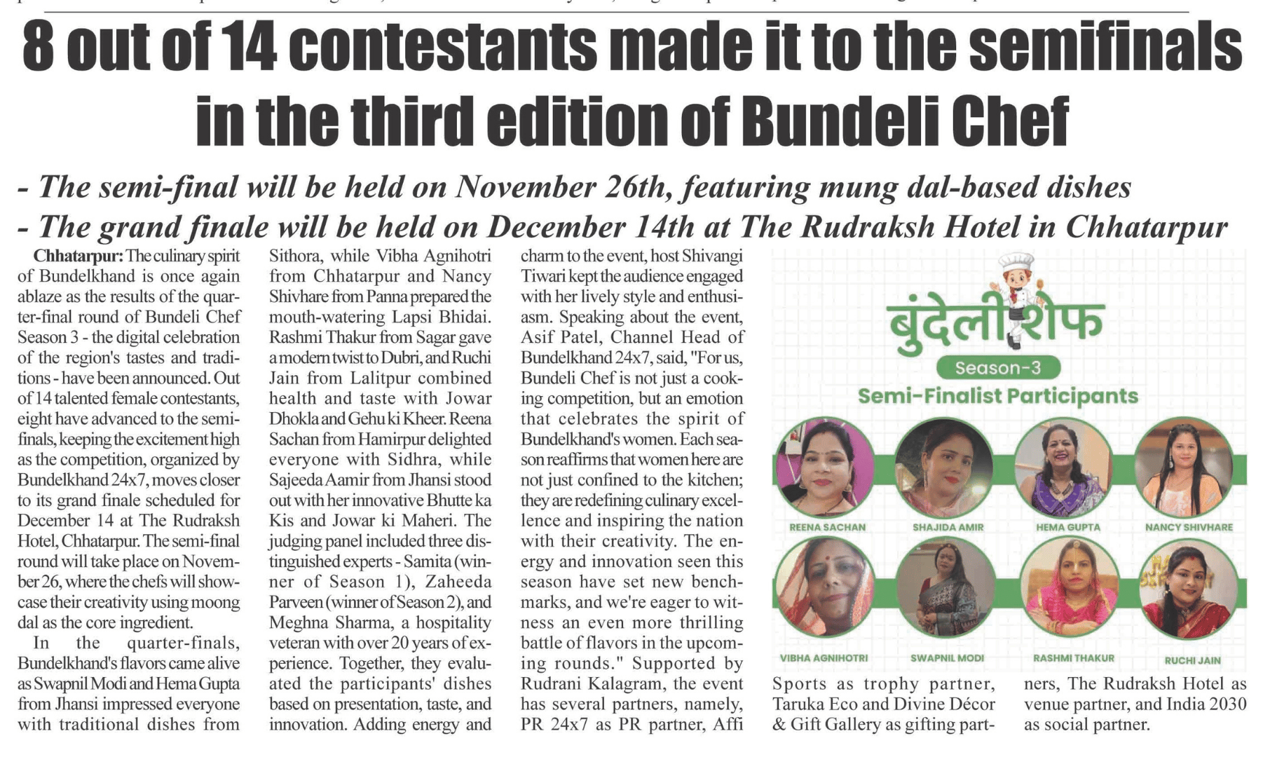 Bundeli Chef Season 3 semifinalists and event dates featured in media